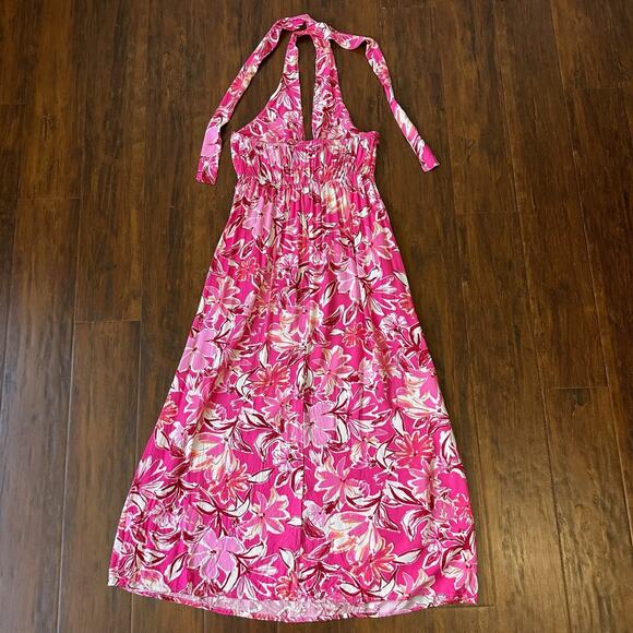 PETAL + PUP Nyla Dress Pink Floral Halter Neck A-Line Summer Beach - Picture 2 of 11